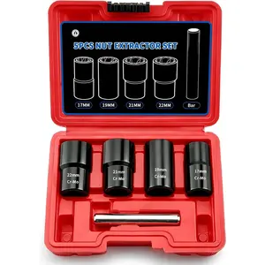 5 count Wheel Nut  Set, 1/2 Inch  Torque Socket Set and Bolt Extractor Set, Wheel Lock Removal Kit, Torque Socket Set for Damaged, Frozen, Rusted Round , Metric 17-22mm