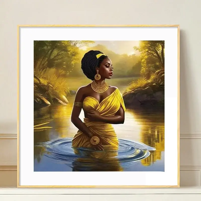 Women Portrait River Scenery 5D DIY Diamond Arts Colorful Painting Kit without Frame, Full Round Diamond Arts Colorful Painting, Home Living Room Art Craft Handicraft, Diamond Painting Kits