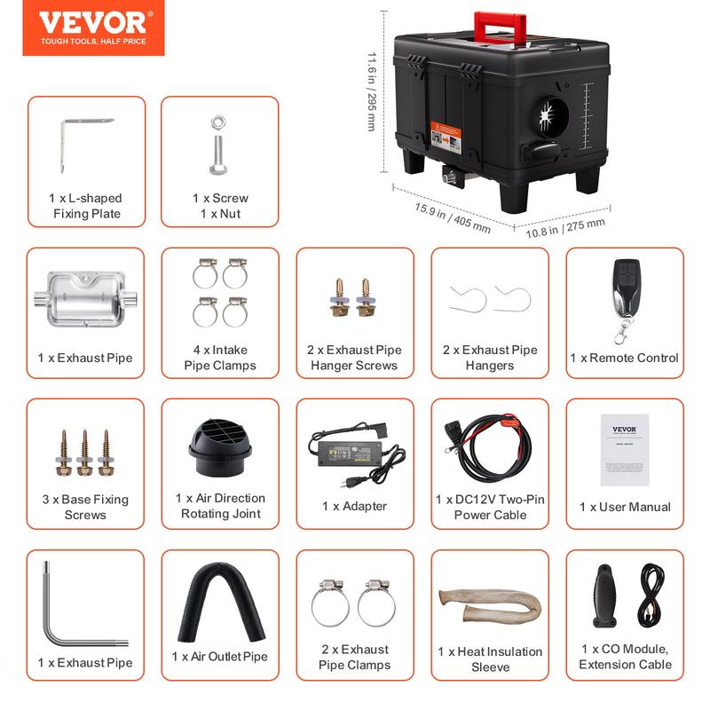 VEVOR 8KW Toolbox Diesel Heater, TikTokShopBlackFriday, Upgraded 110V Adapter & CO Alarm, 12-24V All in One Diesel Air Heater, with Bluetooth APP/Remote Control and Display Screen, Fast Heating Portable Diesel Heater for Vehicles and Outdoors