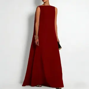 Women's Elegant Sleeveless Long-Length Flowy Dress| Deep V-neck with open back, flowing silhouette, perfect for both casual and formal occasions year-round.