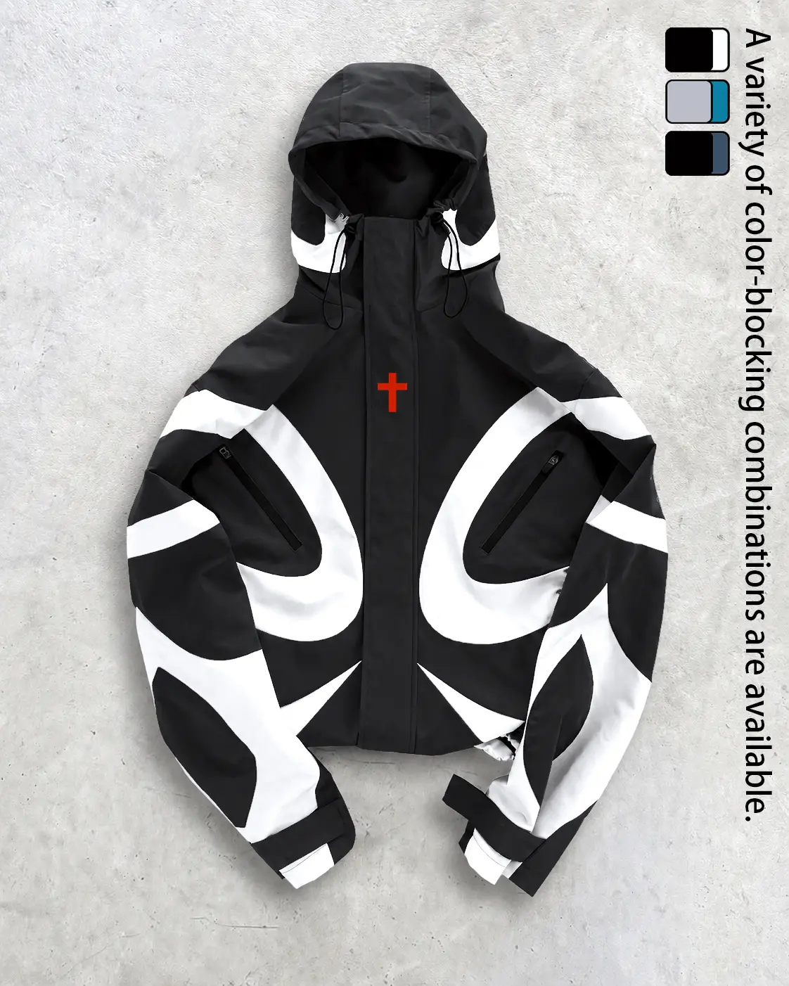 Men's Techwear Hooded Windbreaker - Outdoor Stylish Cross-Print Colorblock Lightweight Long-Sleeve Streetwear Outerwear (Also Fits Women)