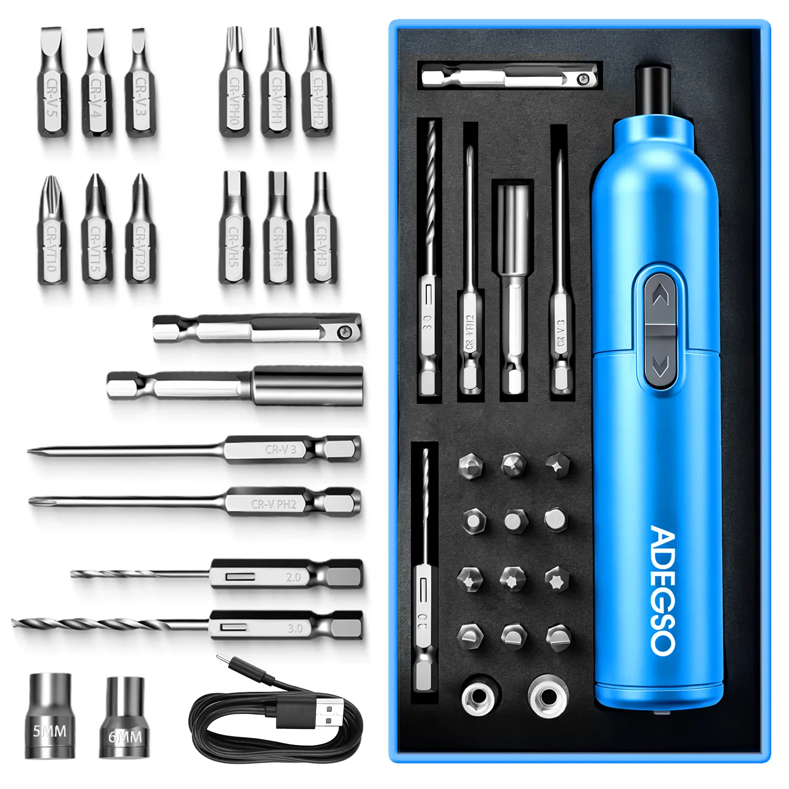 ADEGSO 4V USB Rechargeable Cordless Mini Electric Screwdriver Kit, Compact Power Tool with 20 Pieces Accessories for Furniture Fixing, Home Repair