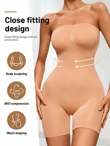 Strapless Bandeau Shaping Bodyshorts for Women, Elegant: 360° full compression tummy control, precise waist shaping, No-slip seamless design, comfortable & non-binding, Invisible under various outfits, easily sculpts a S-curve for daily wear