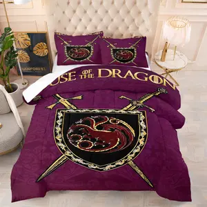 Rights and Games Themed Comforter Set (Includes 1 Quilt and 1-2 Pillowcases), Dragon Family Pattern Bedding Set, Suitable for Teenagers and Fans' Bedroom Decor
