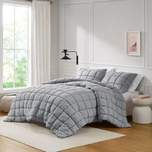 Intelligent Design ID10-2313 63 x 86 x 1.5 in. Dream Puff Down Alternative Comforter Set, Grey - Twin Size
