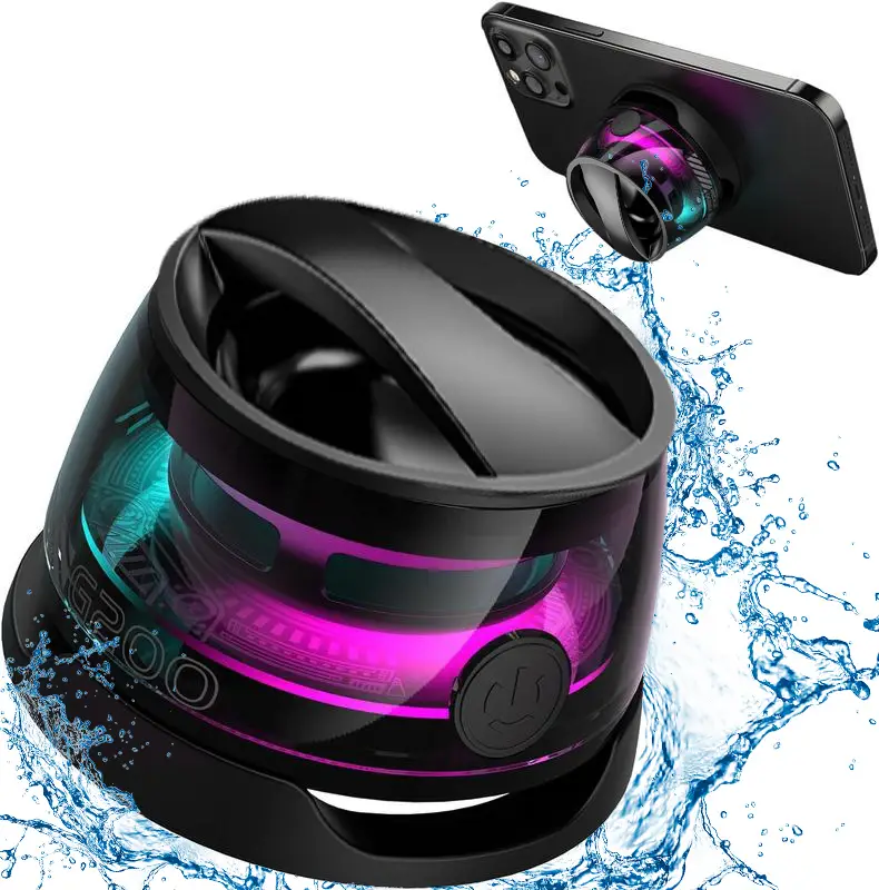 Magnetic Portable Waterproof Wireless Speaker, Hd Stereo Surround Sound Quality, Ipx7 Waterproof Led Shower Speaker, Portable Mobile Phone Holder, Sui