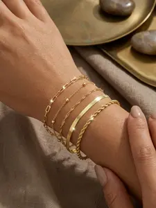 Women's gold bracelet, waterproof gold/silver-plated stackable bracelet set, no fading, fashionable gold jewelry, exquisite multi-layered figaro bead paper clip chain, trendy stack bangle, gift for women, Fashion Bracelets#Fashionweek#Fallfreshness