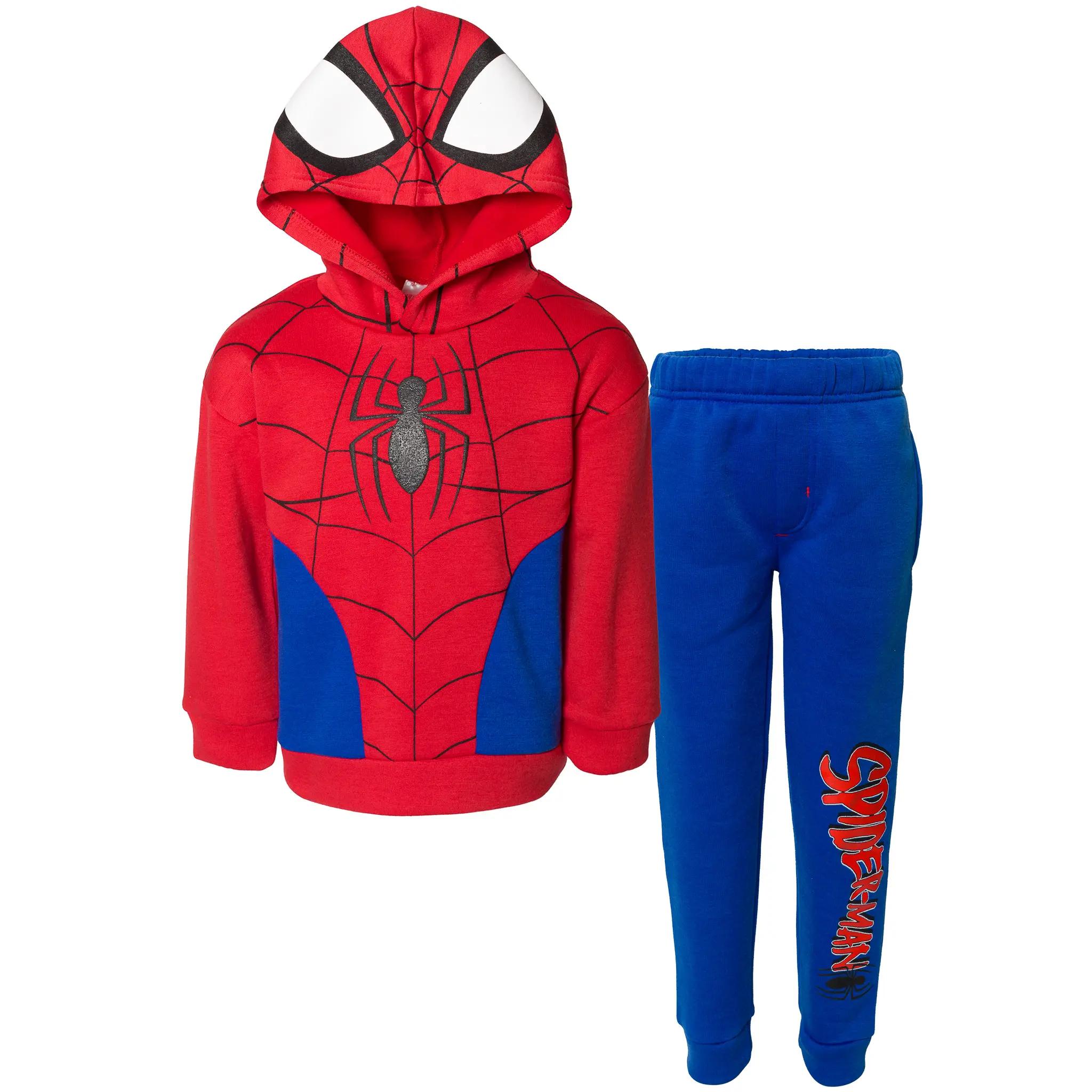 Boys' Marvel Spider-Man Superhero 2-Piece Printed Set, Hooded Sweatshirt & Joggers, Casual Wear, Toddler to Big Kid Fit, Red Blue