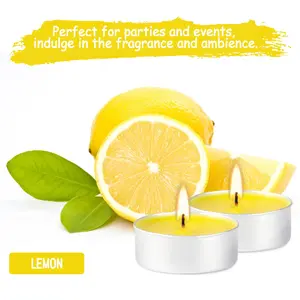 100 pieces 4-hour lemon tea candles - smokeless, dripless and long-lasting soy wax tea candles - small wishing mini easy elegant romantic candles, suitable for home, meditation, anniversaries, swimming pools, Sabbath, weddings, churches, seasonal celebrat