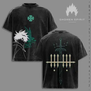 Yuno - Black Clover Washed T-Shirt | Anime Streetwear | Magic Knight Tee | Wind Spirit Style | Oversized Vintage Shirt | Asta & Yuno Fans Must Have | Japan Aesthetic Tee
