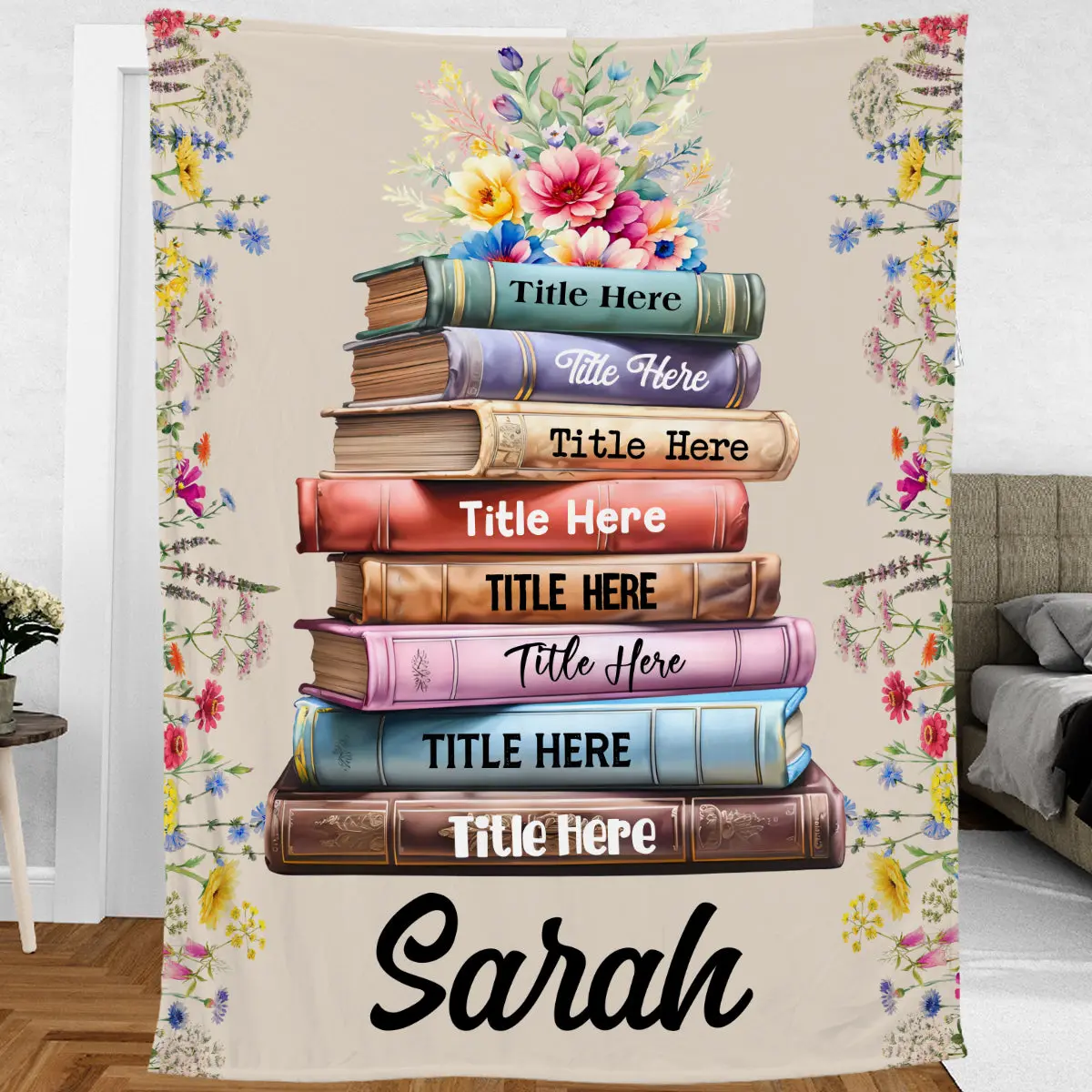 Petthouse | Personalized Book Blanket, Custom Name And Book Title, Gift For Book Lovers, Floral Book Blanket