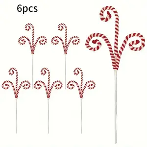 Festive Candy Cane Branches Set, & Wool Curly Lollipop Decor for Christmas Tree & Vase Filler, Party Decoration, Perfect for Holiday Parties