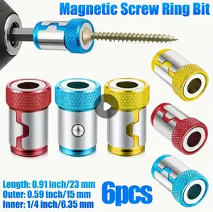 6-Piece Magnetic Drill Bit Holder Set, Non-Slip Alloy Electromagnetic Ring Screwdriver Bits, for 1/4" Hex Screwdrivers.