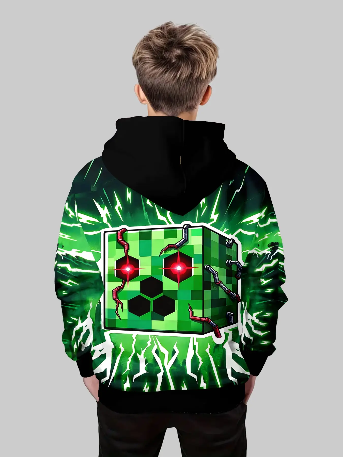 Pixel Lightning Hoodie for Boys, Cool Style Game Theme Scene, Trendy Kids' Clothing, Comfortable and Stylish, Perfect for Casual Wear