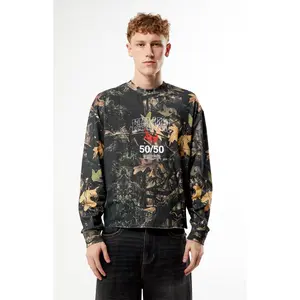 Pacsun Men's Human 5050 Camo Cropped Long Sleeve T-Shirt