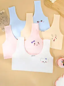 2026 New 4-Piece Set Girly Girls' Underwear, Developmental Stage Student Girl Small Tank Top, Wire-Free Bra, Teen Bra, Kids Sports Bra, Anti-Visible Lines Printed Underwear, Youth Underwear