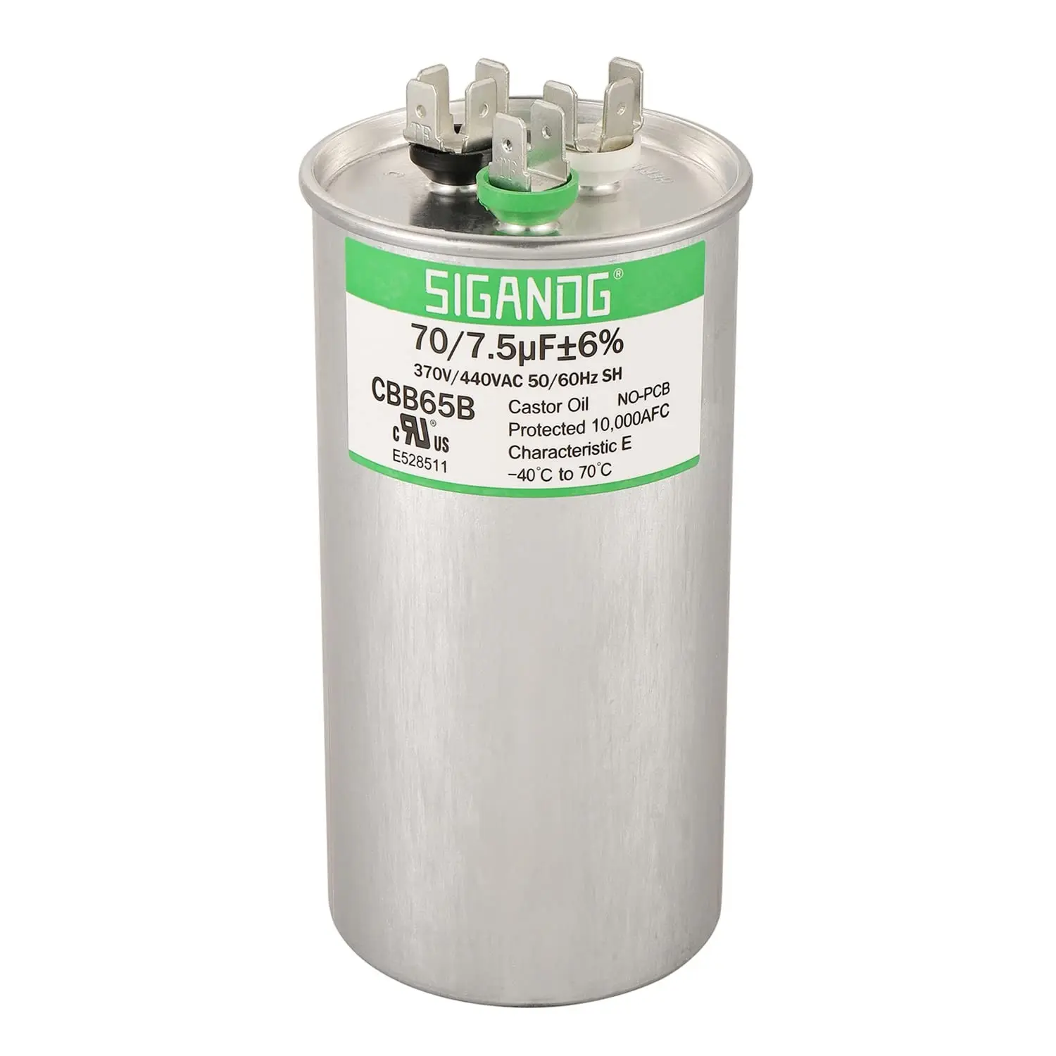 70/7.5 uF 70+7.5 MFD 370V or 440V CBB65 Dual Run Start Round Capacitor 70 7.5 uF MFD 370 440 Volt VAC for Condenser Straight Cool or Heat Pump Air Conditioner