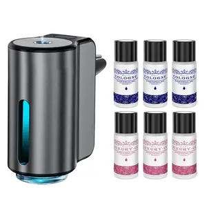 Car Air Freshener, Three Adjustable Modes Intelligent Aroma Diffuser, Rechargeable Car Diffuser Air Freshener, Car Air Fresheners Diffuser & 6bottles Natural Essential Oils Scent Perfume, Grey