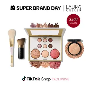 Laura Geller Tuscan Dreams Holiday Baked Starter Kit 4PC Full Face Makeup Palette with Foundation Limited Edition Brushes for Flawless Skin - Beauty Kit