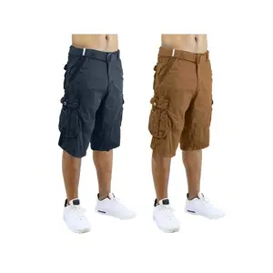 2-Pack Men's Distressed Cotton Cargo Belted Shorts