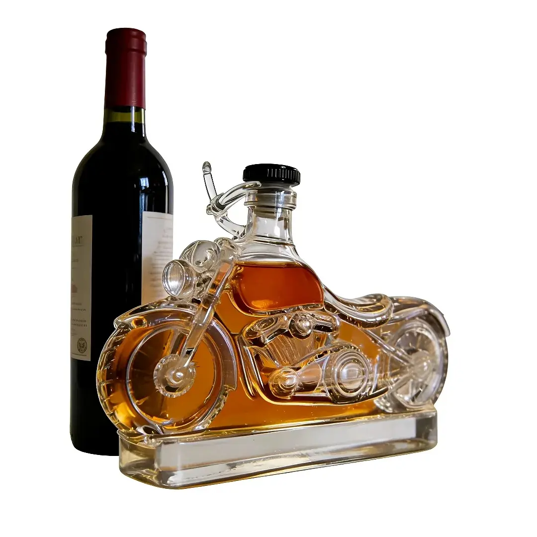 Motorcycle Style Whiskey Bottle, Wine Bottle, High Borosilicate Glass Decanter, Home Bar Decor, Home Bar Accessories, Portable Outdoor Use, Office Desk Ornament Gift, Barware