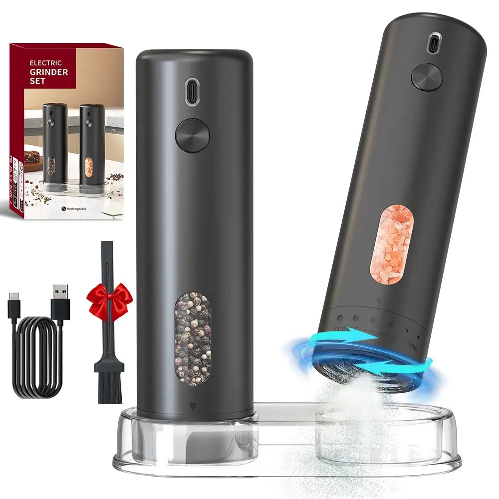 CIRCLE JOY Electric Salt & Pepper Grinder Set, 2 Counts/set Automatic Salt and Pepper Mill Grinding Tool with LED Light, Adjustable Coarseness Grindin