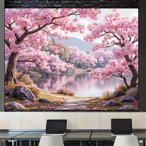 Summervibes 1pc Polyester Blush Pink Chinese-Japanese Spring Flower Tree Backdrop, Home/Festive Decor for Photo Booths, Birthday Celebrations, Serene Atmosphere Creation