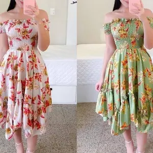 Off shoulder irregular digital print Midi dress for summer casual wear