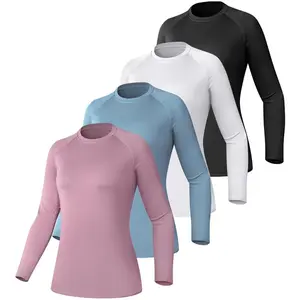 4 Pack Women's Shirt Long Sleeve Performance Workout Baselayer Athletic Top Sports Gear