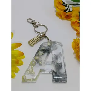 A - Large Letter Keychain - Silver Pearl