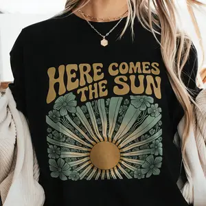 Comfort colors Retro 70s Sunshine Graphic Tee – Vintage Style Floral Boho Hippie Sun T-Shirt, Women’s Positive Vibes TShirt