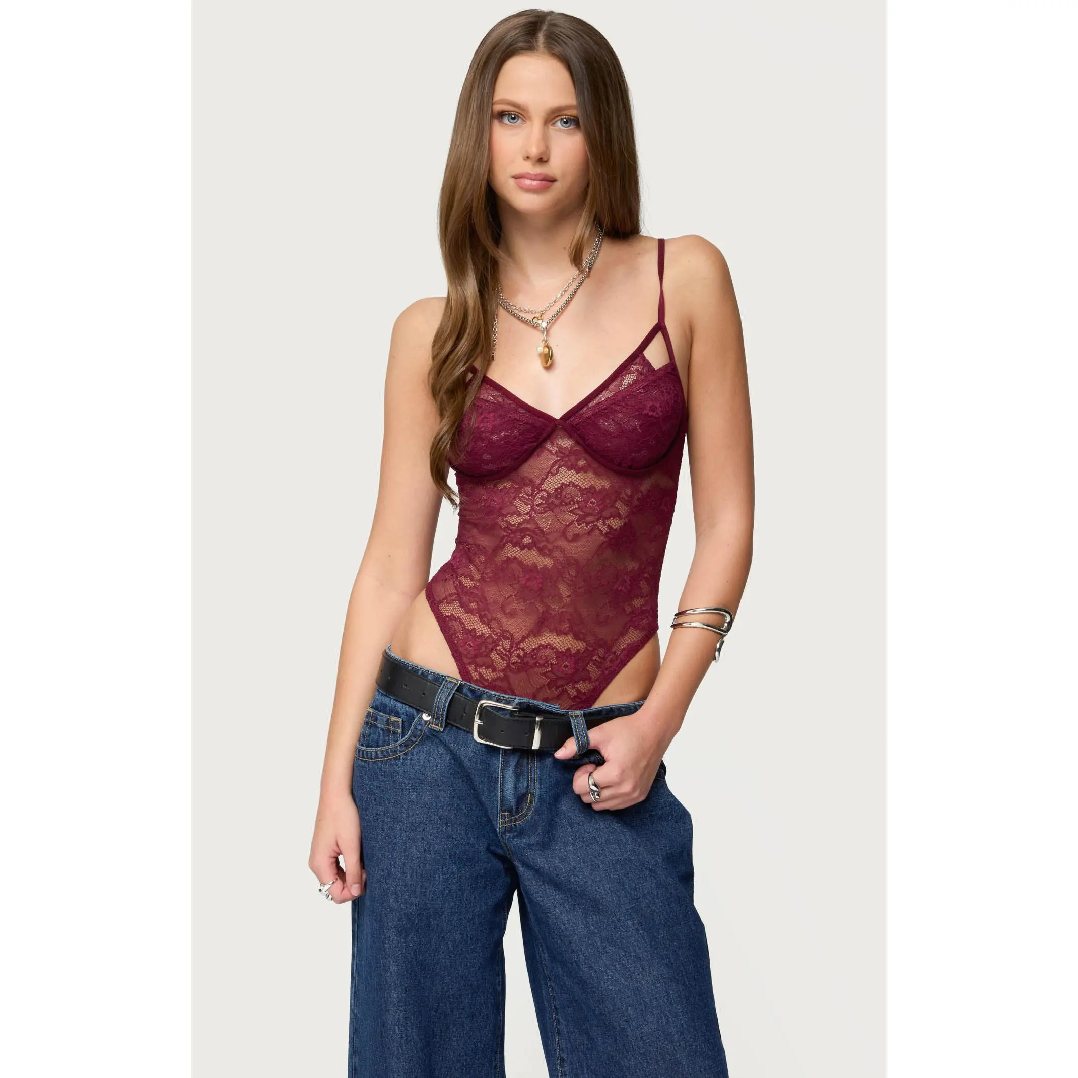 Edikted Women's Strappy Sheer Lace Bodysuit Edikted Women's Strappy Sheer Lace Bodysuit