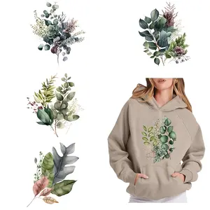 6 Piece Leaf Shape DIY Embroidery Transfer Stickers, Washable & Heat Press Suitable for T-Shirts, Masks, Jeans, Backpacks