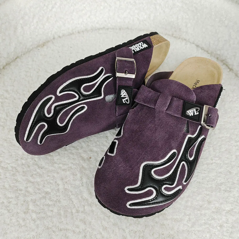 Meckmanly Unisex Suede Clogs - Basic Breathable Footwear with Round Toe, Adjustable Buckle Strap, Cork Footbed, Arch Support, Retro Patchwork, Nonslip Sole, All Seasons Walking Shoes for Outdoor & Home Use【Order Reference Size Guide】