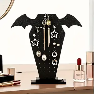 Gothic Black Bat-Shaped Jewelry Display Stand, Elegant Triangle Earring Holder, Durable Plastic Jewelry Tower with Multi-Layer Design, Suitable for Bathroom, Bedroom, Dressing Table - Versatile Goth Decor, Ethereal Earring Organizer, Ideal Gift for Women
