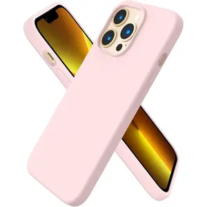 Compatible with iPhone 13 Pro Case 6.1, Slim Liquid Silicone 3 Layers Full Covered Soft Gel Rubber Case Cover 6.1 inch-Chalk Pink