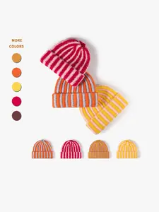 Women's Knitted Hat, Colorblock Striped Design, Style, Warm & Stylish Accessory for Fall/winter, Perfect for Casual, Knitting Beanie