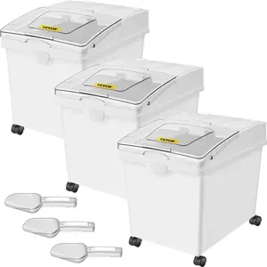 VEVOR Ingredient Bin, TikTokShopBlackFriday, 10.5 Gallons Capacity Ingredient Storage Bin, PP Material Flour Bins On Wheels, White Shelf Ingredient Bin with Scoop and Sliding Lid, Commercial Storage Bins 3 Pcs/Set