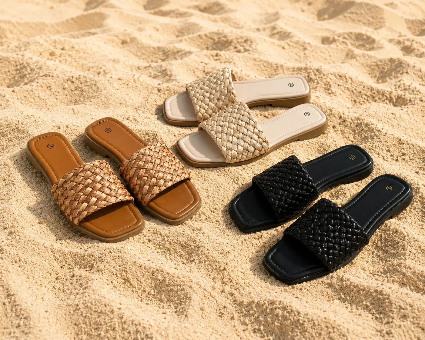 Women’s Braided Flat Slide Sandals – Open Toe Summer Slip-On Beach Slippers
