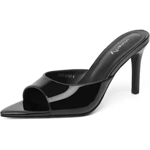 vivianly Clear Pointed Toe Heels Sandals Transparent Strap Stiletto High Heels Slip on Mules for Women
