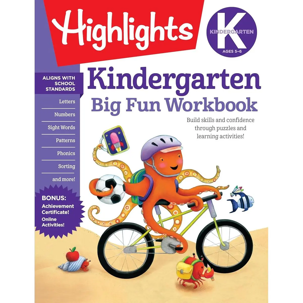 Kindergarten Big Fun Workbook: 256-Page Kindergarten Activity Book Full of Kindergarten Math, Reading, Writing Practice, Phonics, Puzzles and More (Highlights Big Fun Activity Workbooks) Paperback – Picture Book, April 4, 2017