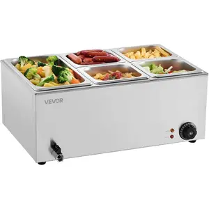 VEVOR 6-Pan Commercial Food Warmer, 24QT Electric Steam Table, 1200W Professional Countertop Stainless Steel Buffet Bain Marie with 86-185F Temp Control for Catering and Restaurants, SilverVEVOR Super Brand Day