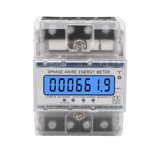 3 Phase 4 Wire Energy Meter with Backlit LCD Display DIN Rail Installation 10 to 100A 230 400VAC Electricity Ammeter