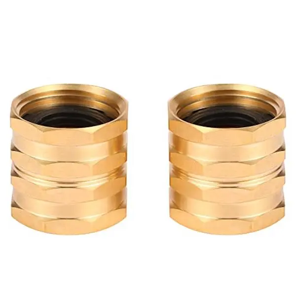 2 Pack Garden Hose Female to Female Hose Adapter with Dual Swivel, Solid Brass, 3/4" GHT Hose Connector/Coupler for Male Hose, with Extra Washers