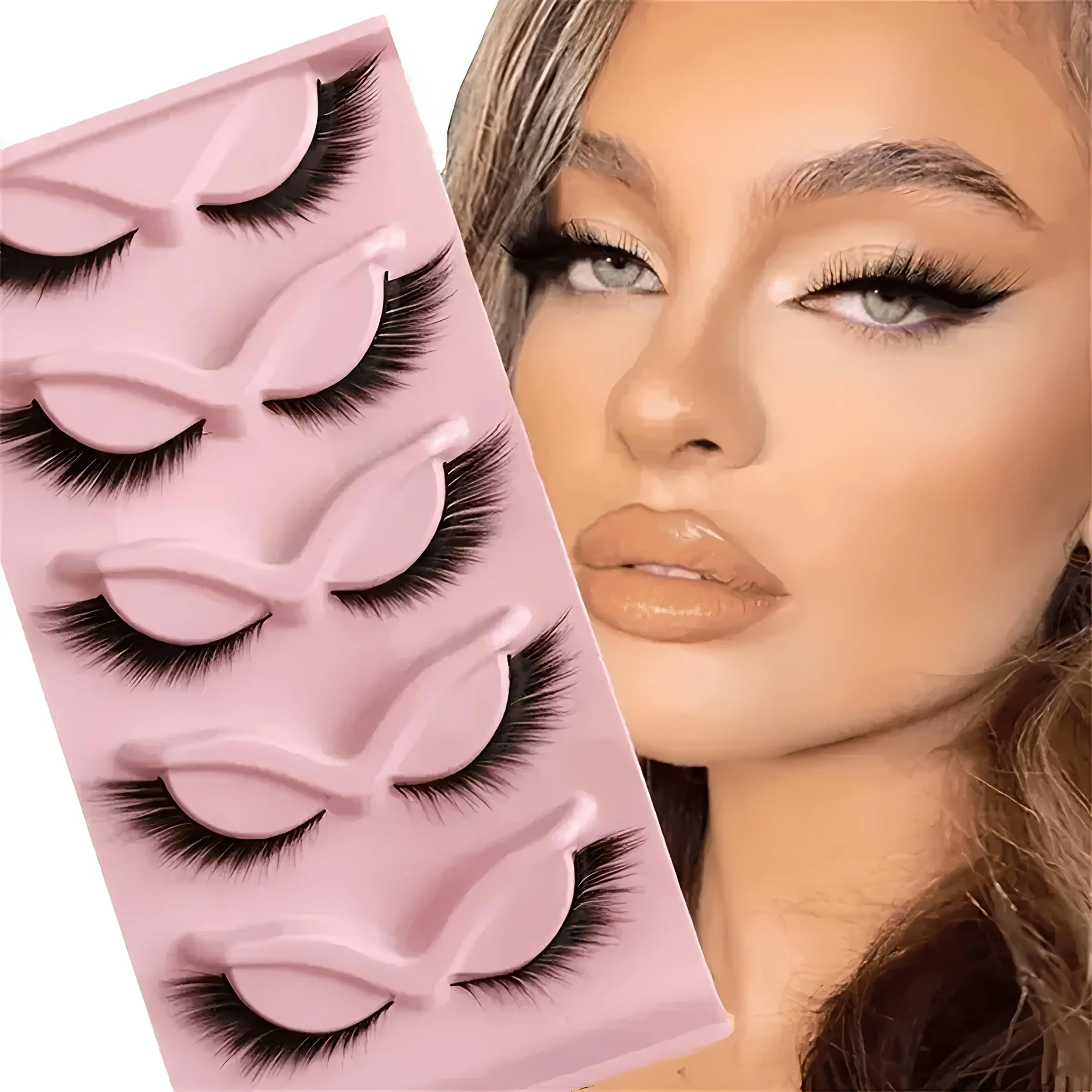 5 Pairs Cat Eye Eyelashes, Soft Band Lightweight Natural Fluffy Synthetic False Lashes, Tail Elongated Faux Lashes, Cosmetic Makeup Extensions, Eye Enhancers, Daily