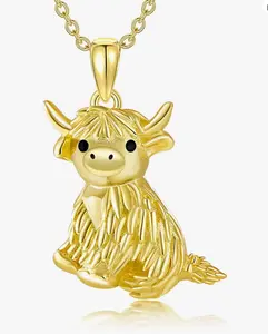 TANGPOET 925 Sterling Silver Highland Cow Necklace | Scottish Highland Cow Jewelry for Women Girls with S925 18"+2" Cable Chain