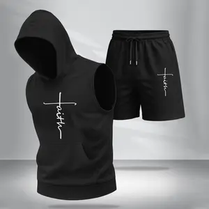 Men’s Sleeveless Hoodie & Shorts Set – “Faith” Graphic, Summer Two-Piece Activewear, Casual Streetwear, Regular Fit Gym & Sport Fashion, Lightweight Men’s Outfit