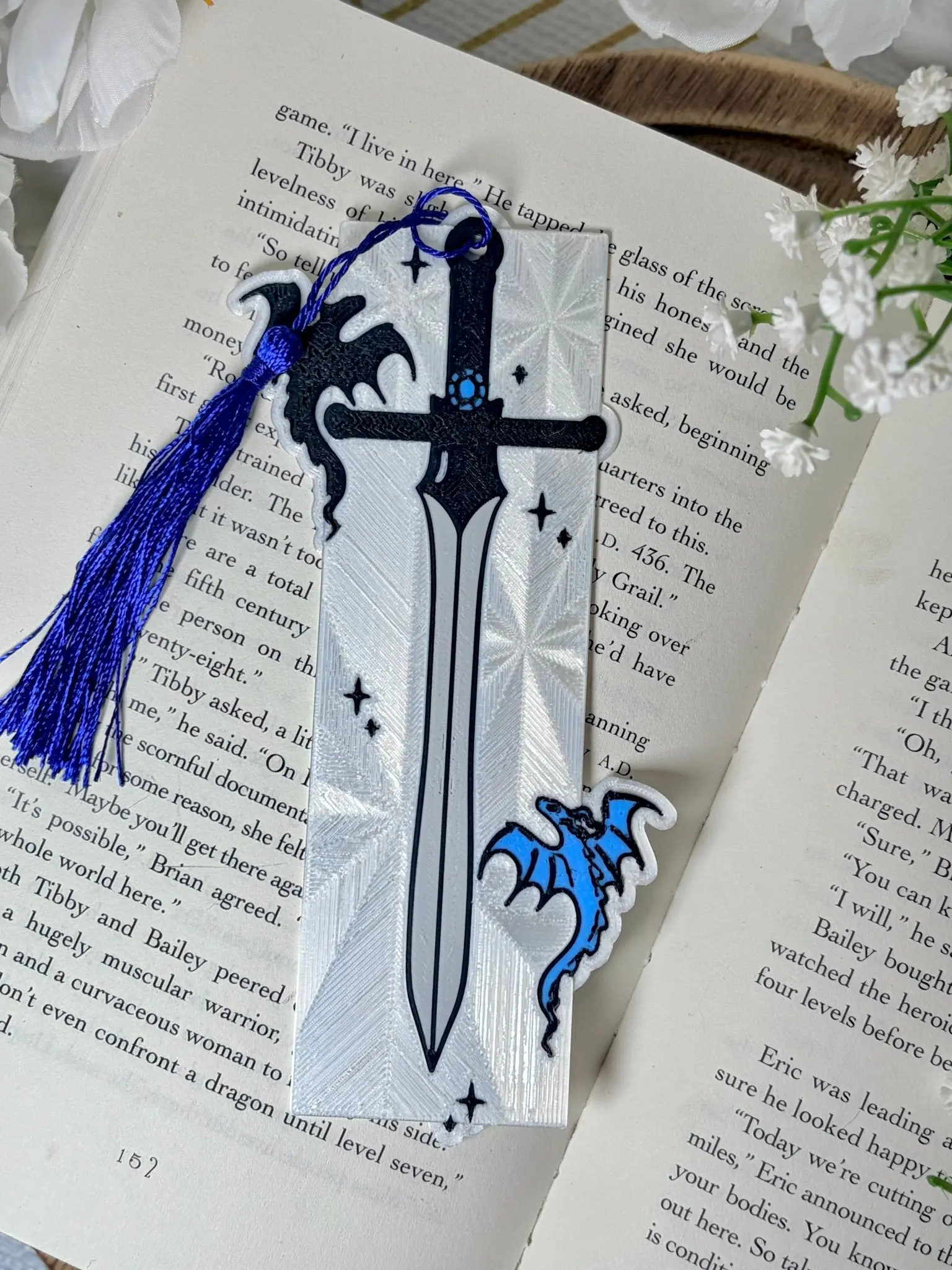 3d Printed Dragons and Sword Bookmark