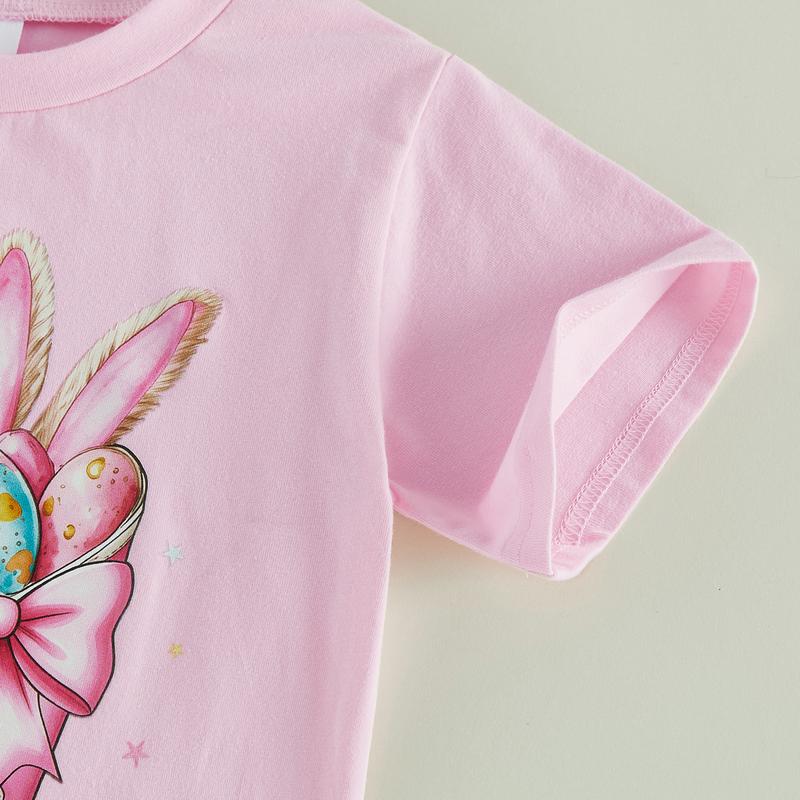 PYBCVRRD Kids Baby Little Girls Easter Shirts Short Sleeve Crew Neck Bunny Ears Boots Print Casual Summer Tops T shirt 1-6 Years