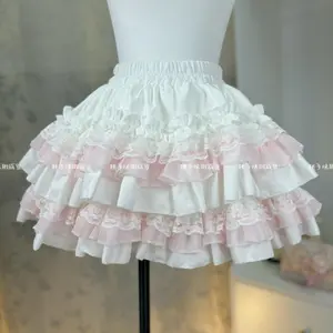 Patchwork Solid White Pink Woman Cute Ballet Sweet Cake Skirt Lace Y2k Mini Skater High Waisted Korean Fluffy Skirt Hot Girls